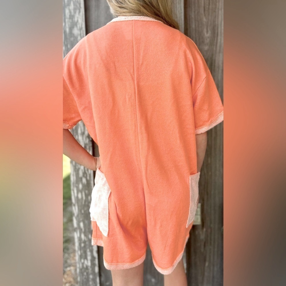 J Her Warm Colored Cozy Loop Terry Romper, Orange - Picture 7 of 7